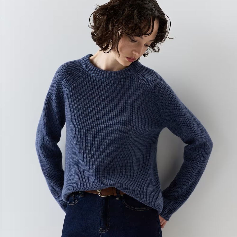 Quince Navy Ribbed Crewneck Sweater